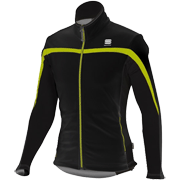 разминочная куртка Sportful Squadra 2 WS Jacket чёрная с салатной вставкой