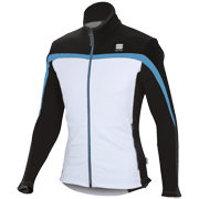 разминочная куртка Sportful Squadra 2 WS Jacket чёрно-белая с голубой вставкой