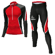 Löffler Langlauf ski suit Teamline zwart-rood