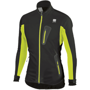 разминочная куртка Sportful APEX Evo WS Jacket чёрная с зелеными вставками