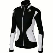 женская разминочная куртка Sportful APEX Evo Lady WS чёрная с белыми вставками