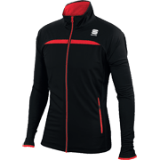 разминочная куртка Sportful Engadin Wind Jacket чёрная с красными вставками