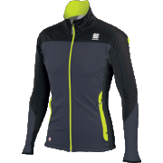 разминочная куртка Sportful Squadra Corse 2 WS Jacket чёрная с салатными вставками